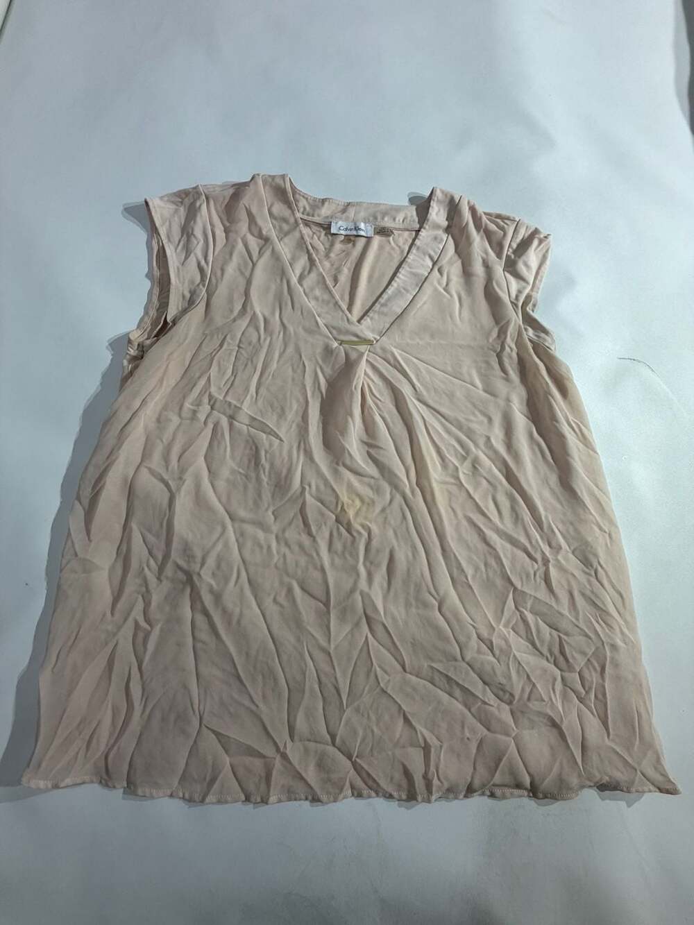 Calvin Klein Blouse Size L Pink Cap Sleeve V-Neck